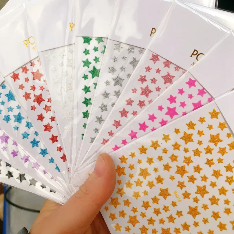 Glitter Silver Star Nail Art Stickers - Self-Adhesive 3D Decorative Accents