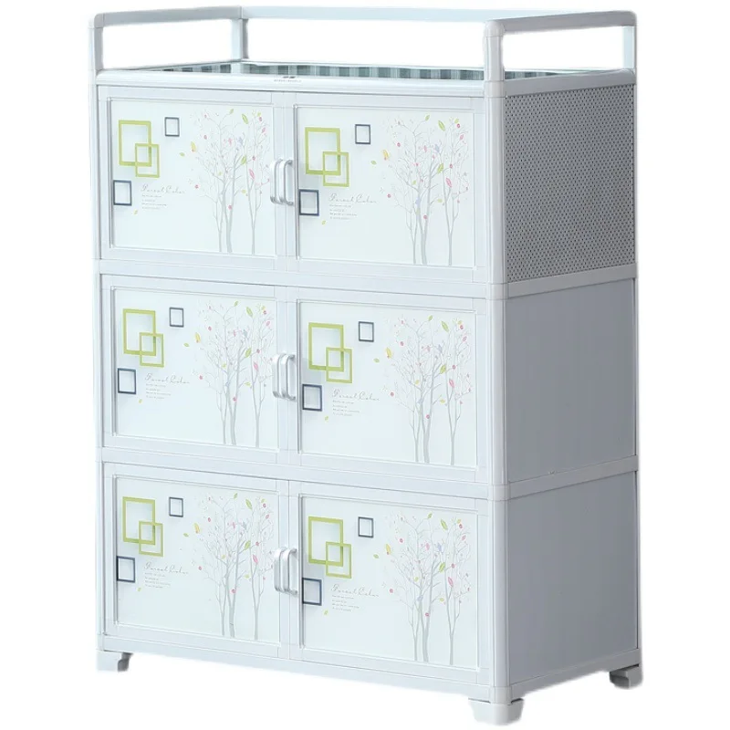 Aluminum Alloy Kitchen Cabinet Storage Sideboard with Tempered Glass Doors Kitchen Cupboard Pantry Organizer Furniture