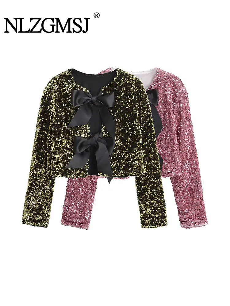 

Женская Блестящая куртка с бантом, длинным рукавом