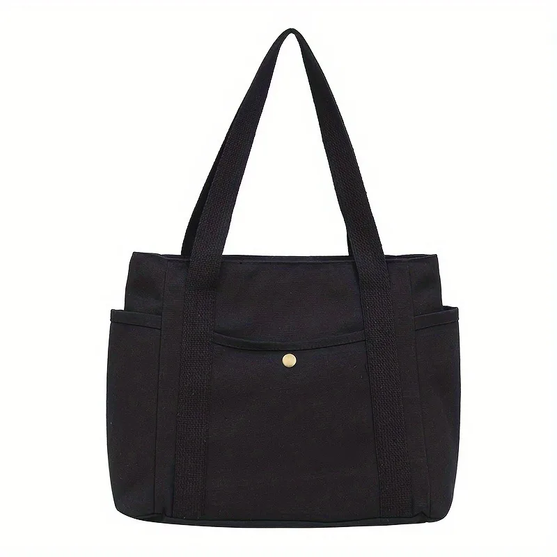 Large Capacity Canvas Tote Bag Solid Color Shoulder Bag Women's Casual Handbag & Purse for Commute Casual Style Thickened Bag