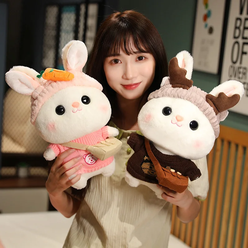 

1pc 30cm Lovely Big Head Rabbit with Sweater Headband Plush Toys Cosplay Rabbit with Accessories Cartoon Animal Pillow for Girls