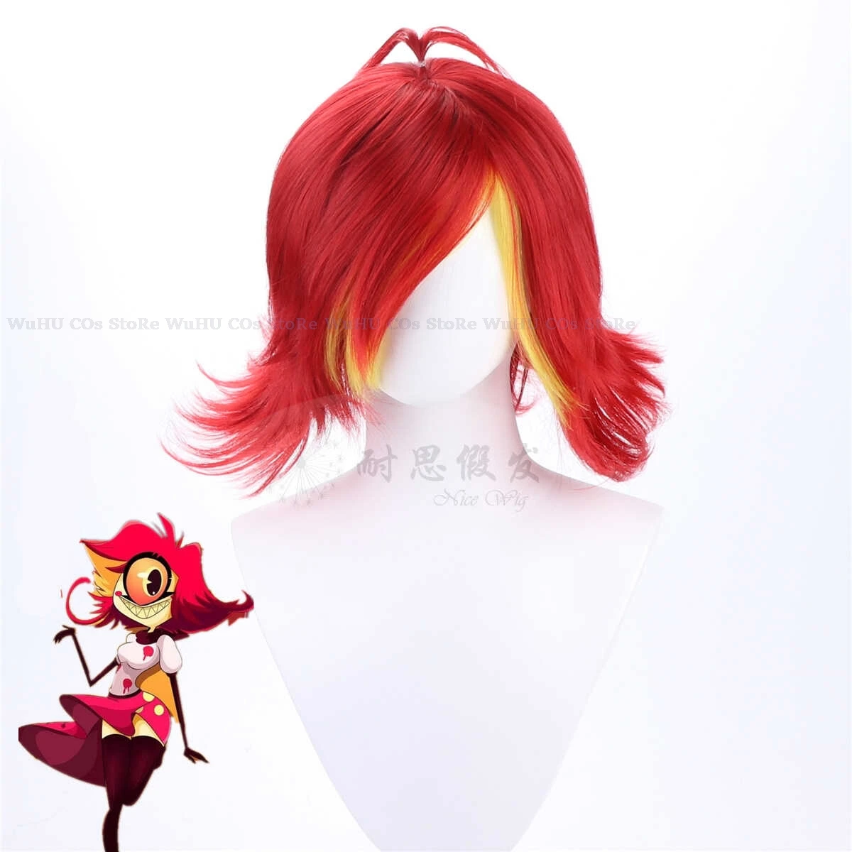 Hazbin Cos Niffty Wig Anime Hotel Cosplay Wigs Short Red Curly Heat Synthetic Hair Women Halloween Costume Party Role Play 11