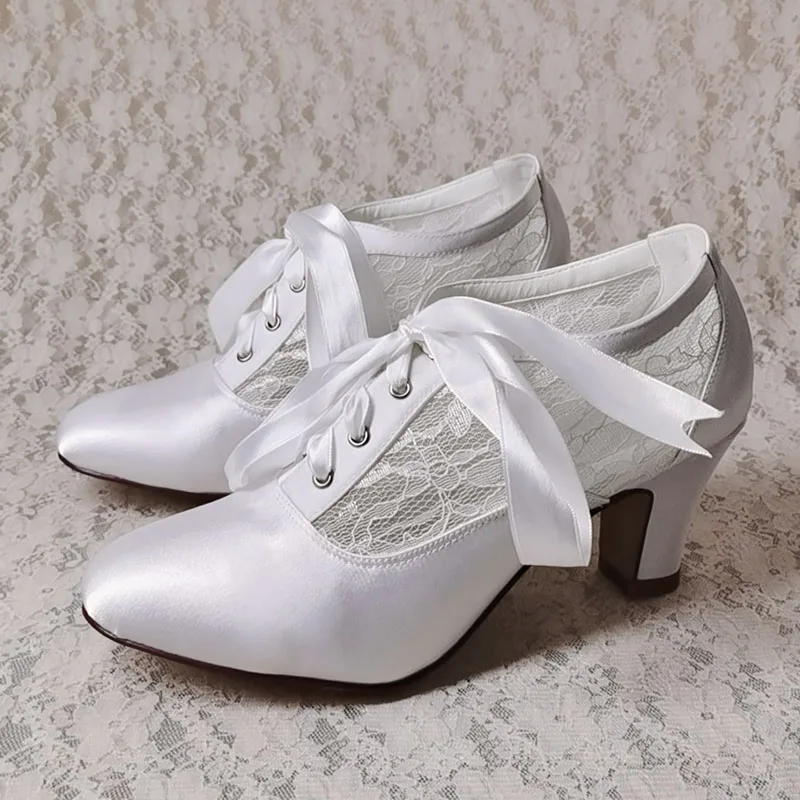 Customized Block Heels for Ladies Wedding Shoes Womens Ivory White