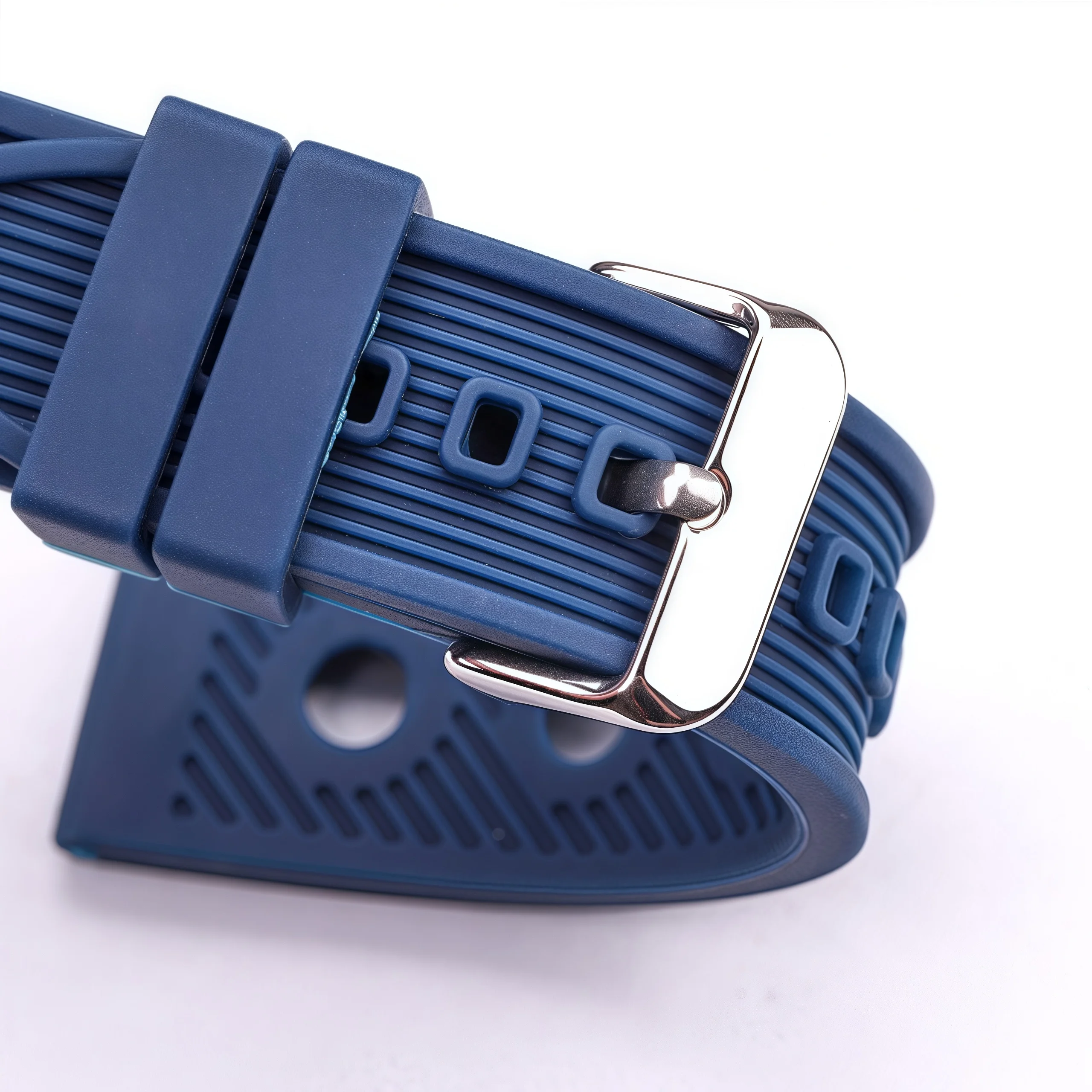 Waterproof Black and Blue Rubber Watch Strap - Soft and Durable