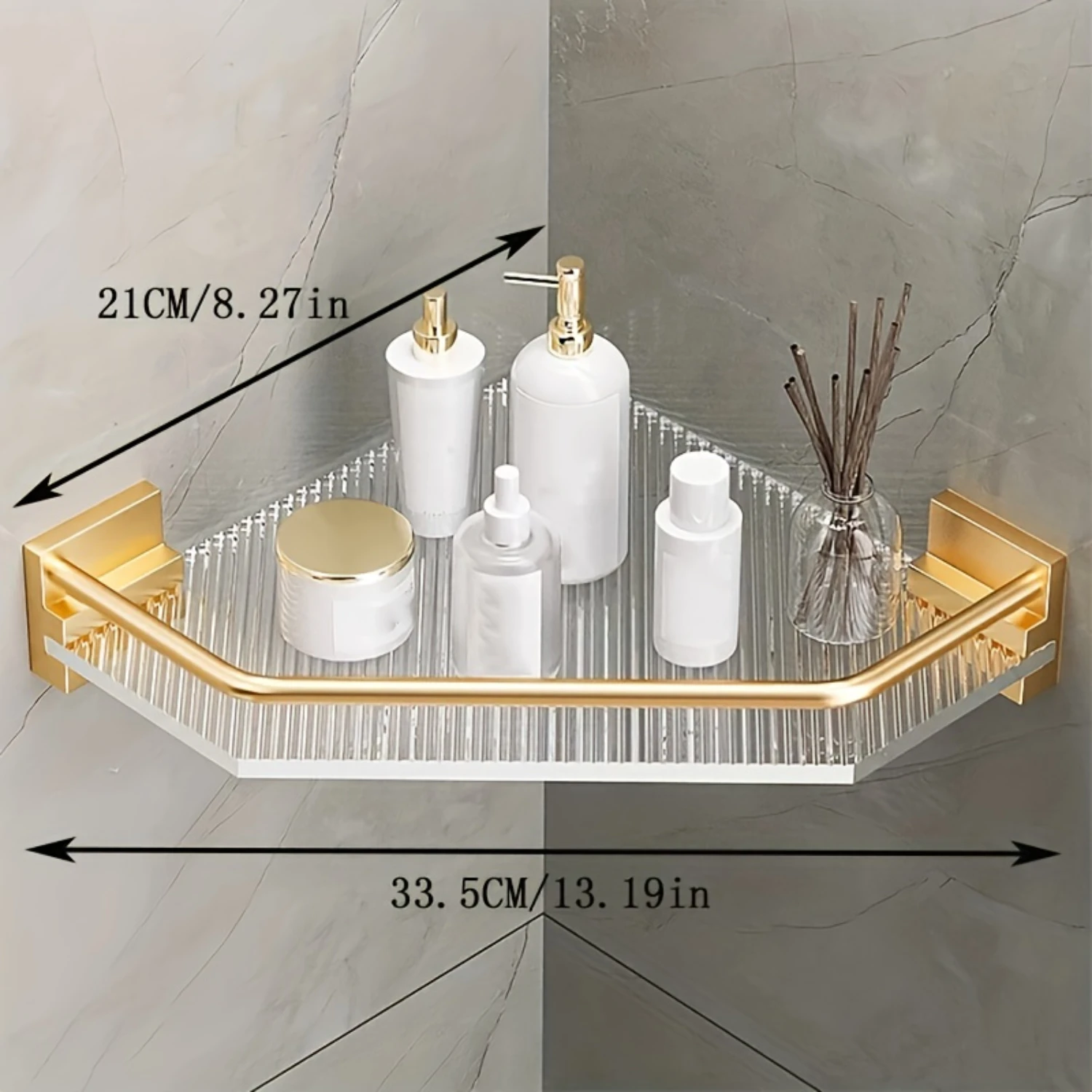 Acrylic Corner Shower Caddy, Wall Mounted Triangle Shelf for Shampoo Shower Gel, Bathroom Organizer & Accessories