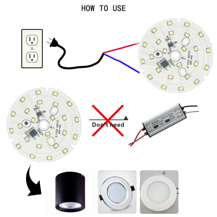 LED Chip for Downlight 3W 5W 7W 9W 12W 15W 18W SMD 2835 Round Light Beads AC 220V-240V