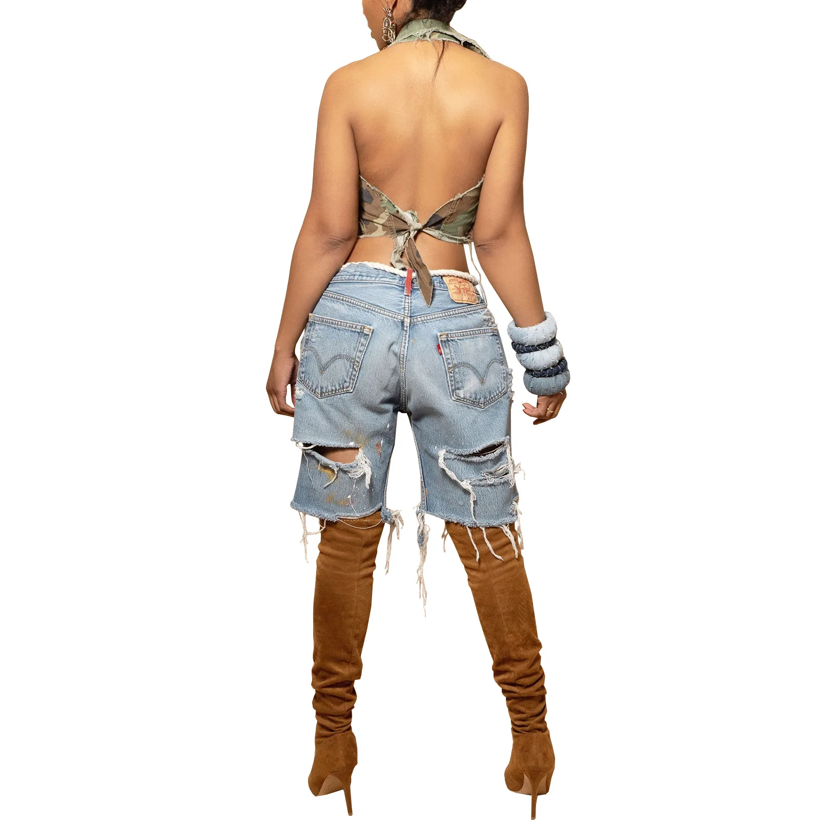 European and American fashion women's colorful hand-painted slashed jeans shorts  shorts women