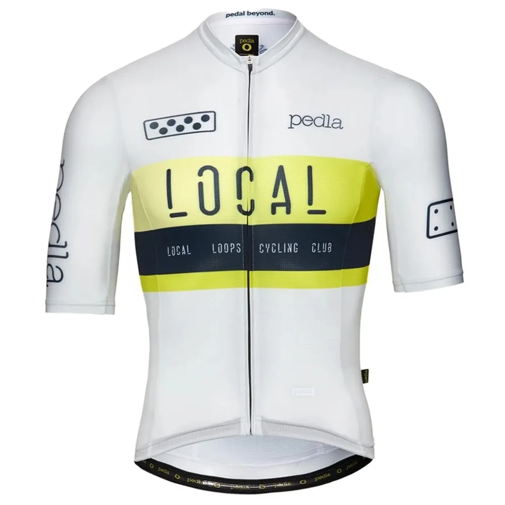 thumbnail image 1 of Maillot de ciclismo local Pedla para hombre, club de equitación, verano 2022, manga corta, camiseta de carreras de bicicletas, mangas transpirables, color retro, 1 of 5