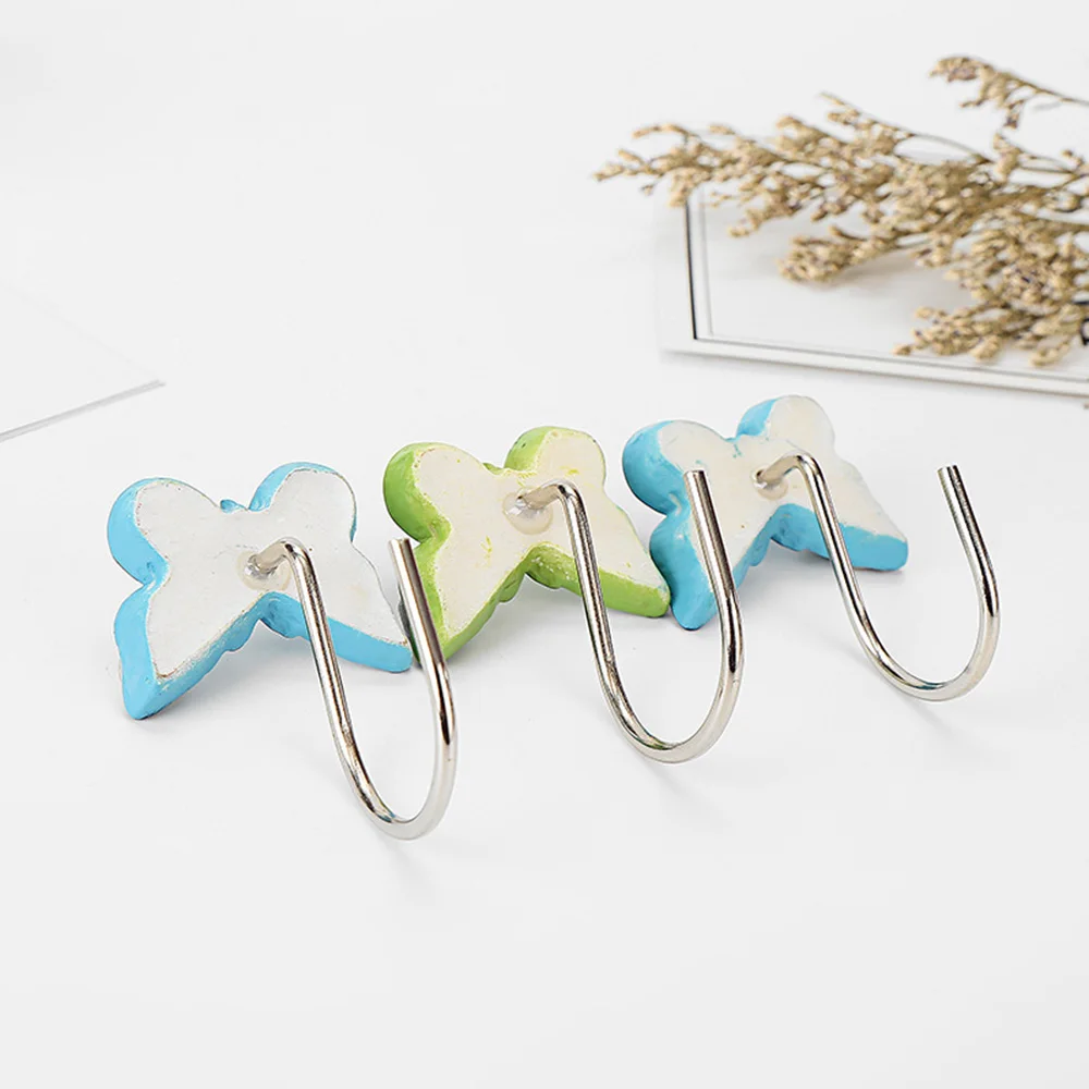 12PCS/Box Blue Green Butterfly Shower Curtain Hooks Clothes Storage Hook Hanging Towel Coat Diy Home Tools Decor