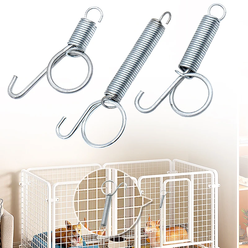 Animal Cage Spring Hook 10 Packs Spring Hooks for Rabbit Cage Spring Latch Door Cage Accessories Wire Clips Snap Hooks 3 Sizes