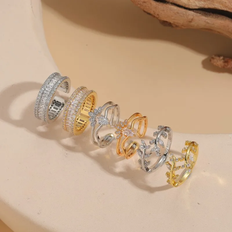Cross border Hot Selling Open Branch Zircon Open Ring Instagram Style Light Luxury Simple Versatile Jewelry Ring for Women