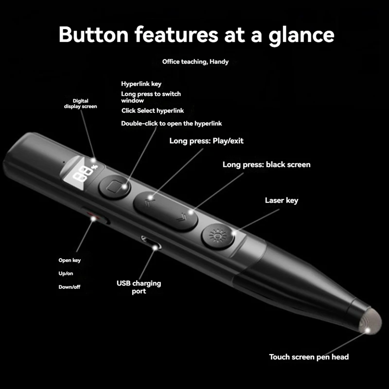B04B-Rechargeable Wireless Presenter Battery Level Display Stylus Screen Touch PPT Pointer Pen For Teaching And Meeting 5