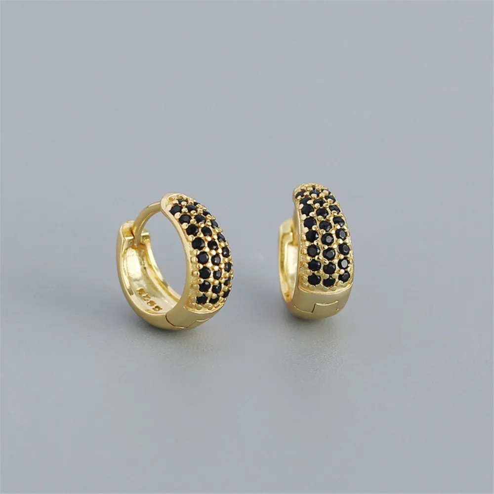 14K Gold Plated Full Zircon Round Hoop Earrings for Women White CZ Circle Ear Buckle Jewelry Accessories