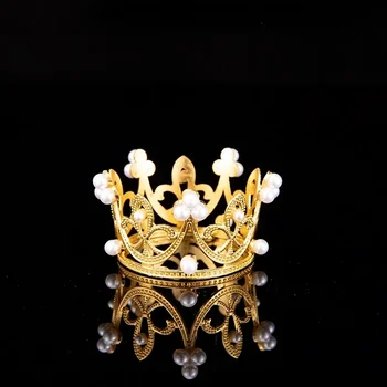 Mini Crown Cake Decoration Princess Topper Pearl Tiara Childrens Hair Accessories Wedding Kids Birthday Party Decorative 2
