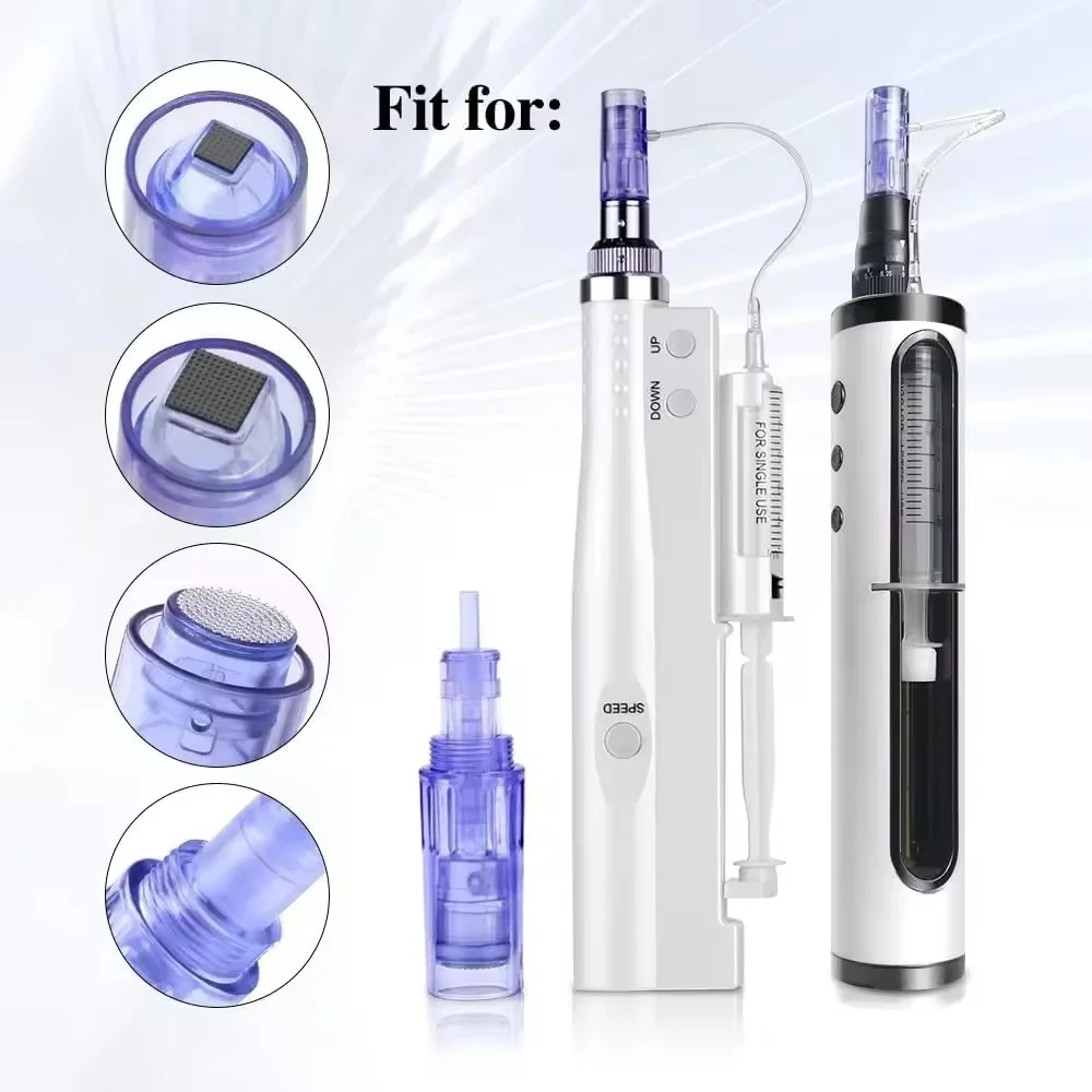 10pcs Derma Pen Microneedles Cartridges Nano Water Injector Needles with Syringe 12/24/36 Nano Pins Cartridges Derma Stamp
