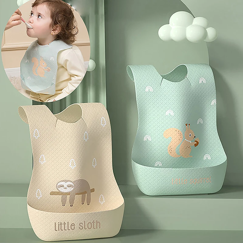 

Waterproof Adjustable Food Feeding Supply Baby Bib With Food Catcher Disposable Children's Bib Cartoon Saliva Towel