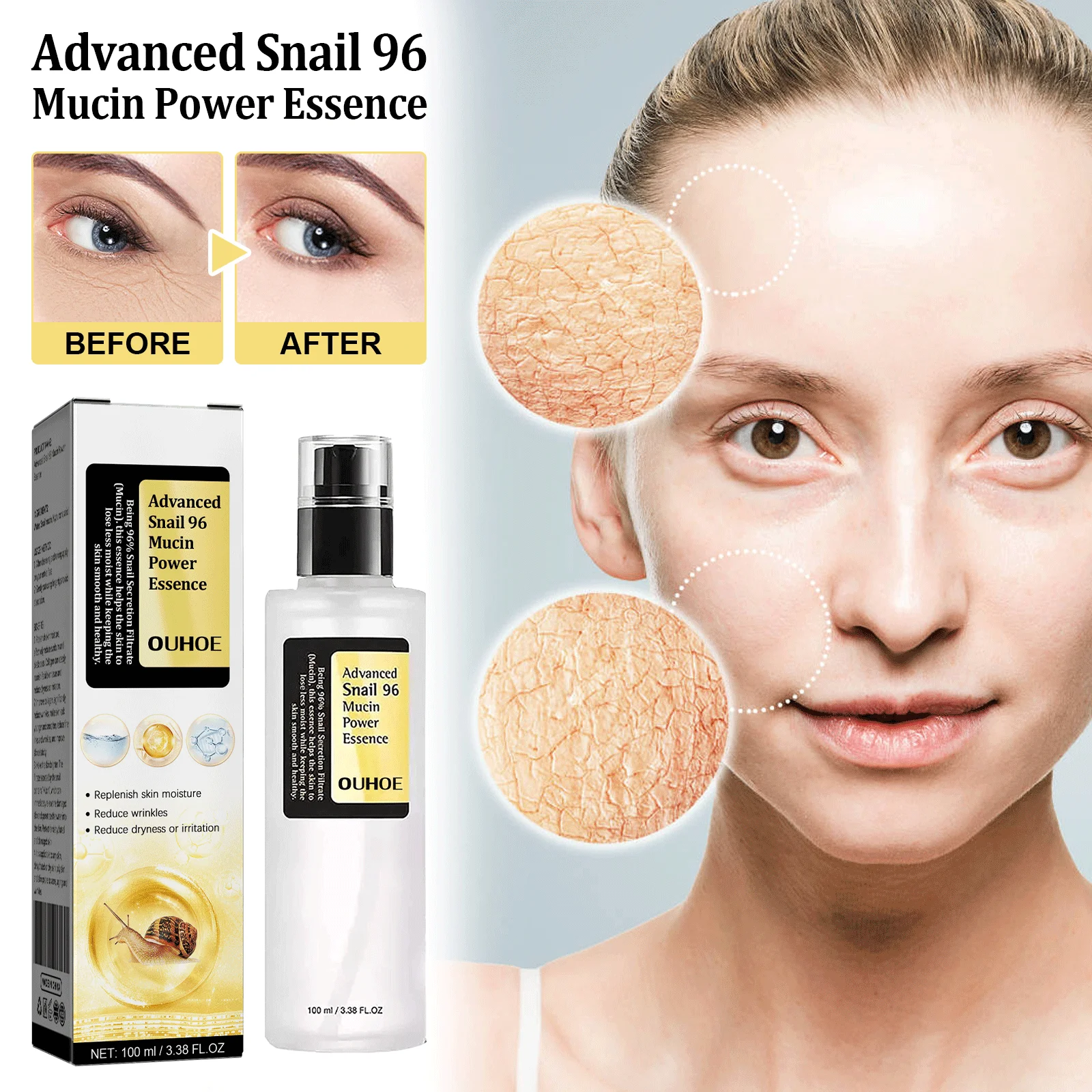 Snail Collagen Power Essence Moisturizing Facial Essence Skin Barrier Repair Fade Dark Spots Skincare 100ml