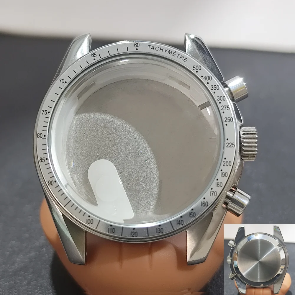Moon Phase Chronograph Watch Case - 39.7MM Stainless Steel with Moon Pattern Back