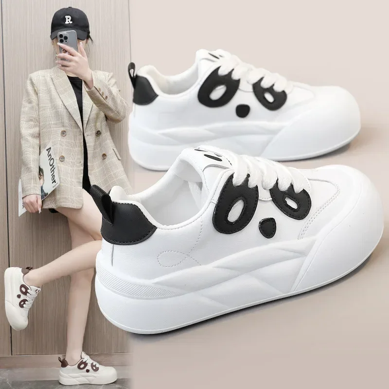 

New 2024 Spring/Summer Leisure Thick Sole Elevated Board Shoes Splicing Women's Shoes Trend Student Wear resistant Street