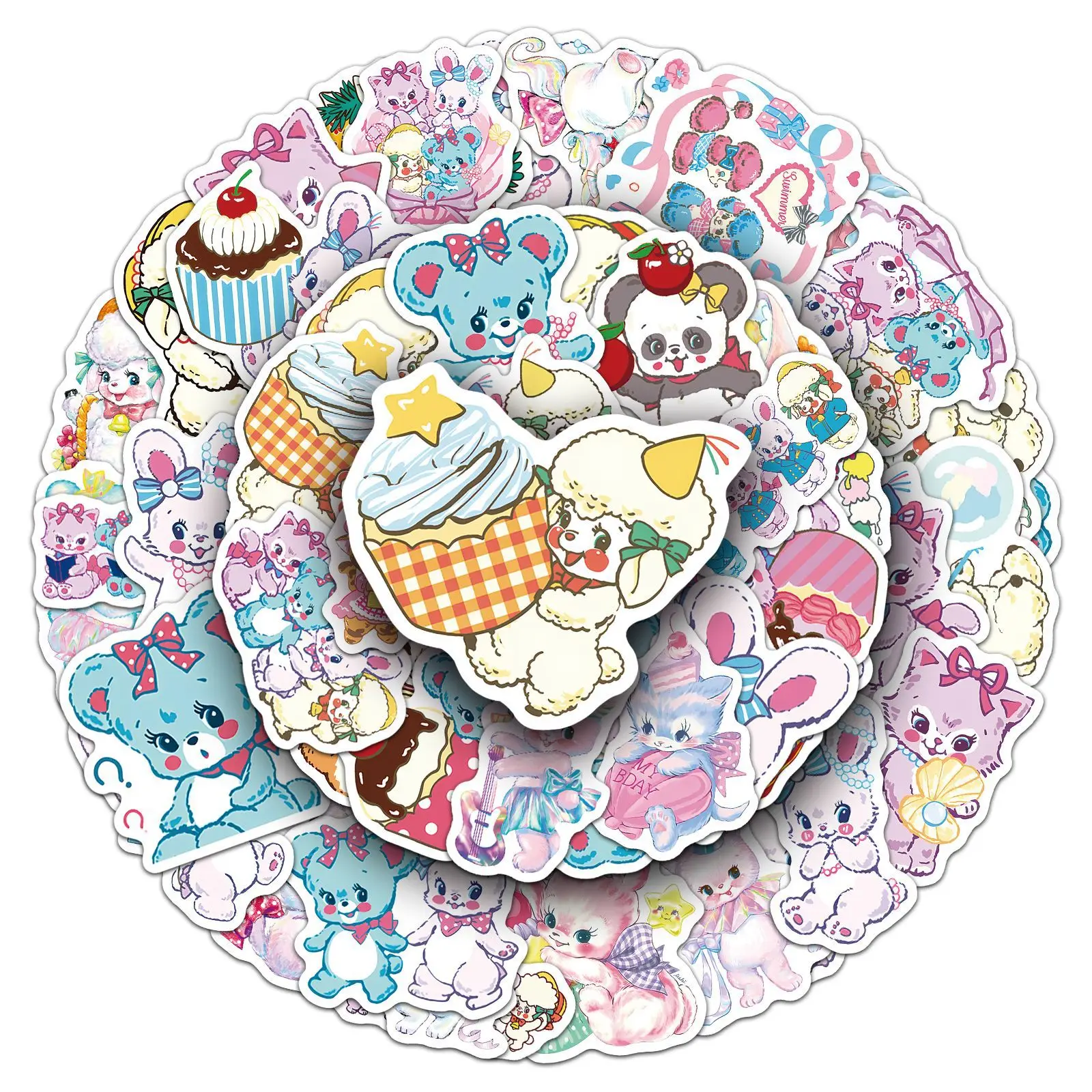 50Pcs 귀여운 수영 선수 스티커 고양이 토끼 데칼 노트북 스크랩북 수하물 기타 헬멧 DIY 낙서 미적 스티커
