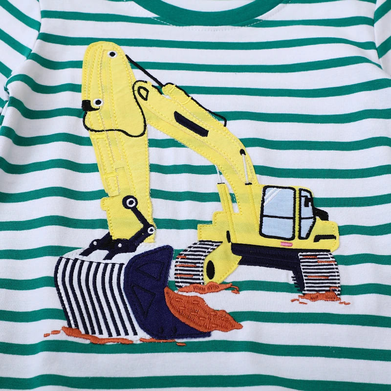 2-7t Autumn Spring Tops Kids Clothes Children's Clothing Baby Boys Embroidered Cartoon Excavator T-shirts Cotton