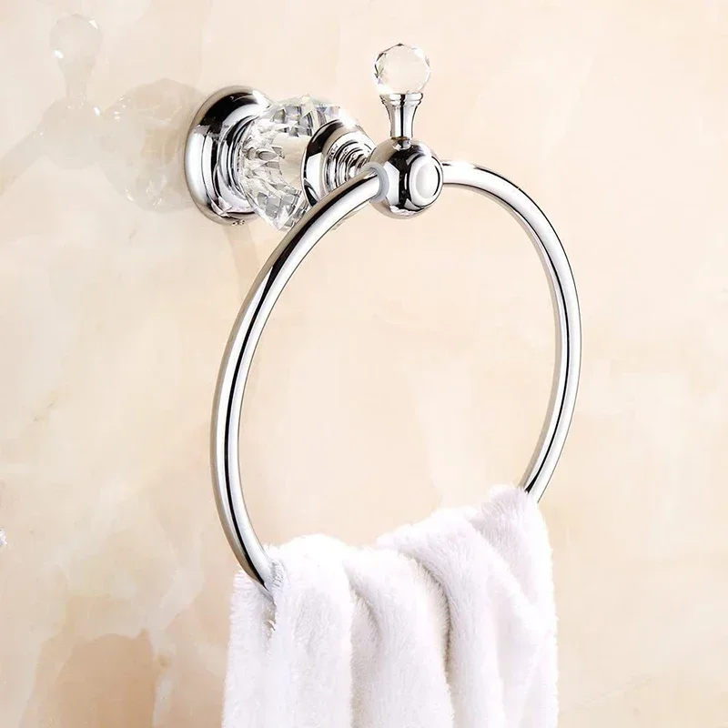 Luxury Crystal Towel Holder Chrome Towel Ring Round Wall Mounted Rack Holder Classic Bathroom Accessories