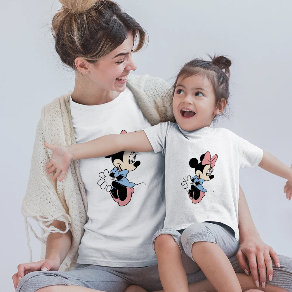 aunt and niece matching outfits Children's Girls Short Sleeve Infant jumpsuit Mother Kids Matches Clothes Cartoon Minnie Mouse Disney Top Dropship Romper Children's Set Family Matching Outfits