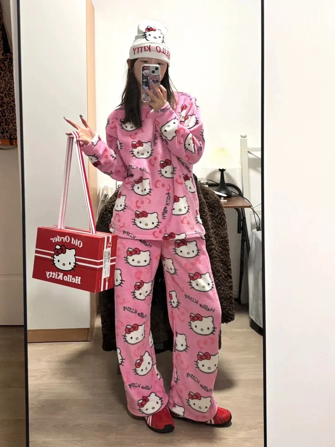 Women Pajamas Set Women Pajama Suit Cotton Pajamas Set Winter Hello Kitty Flannel Pajamas Set for Women