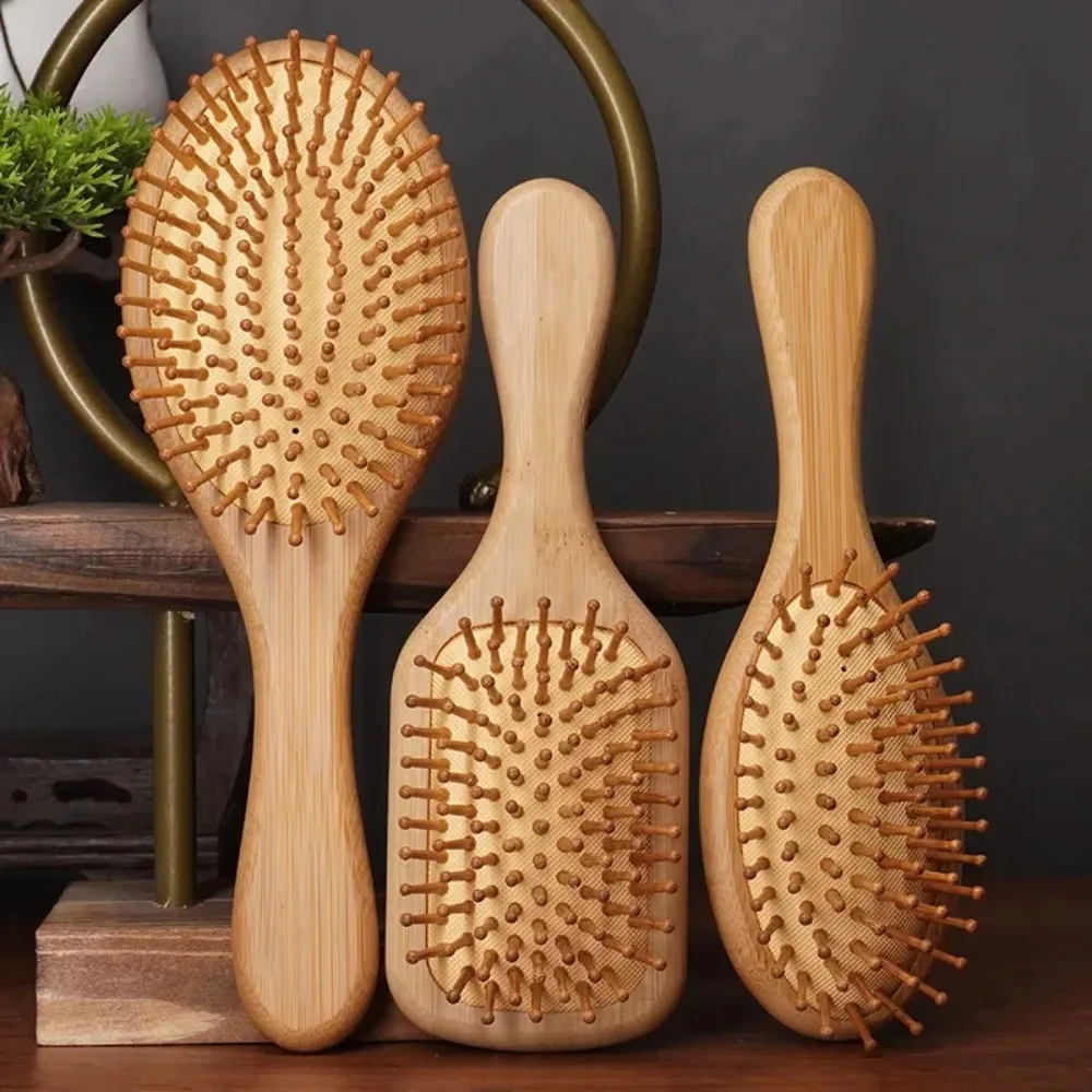 

Eco Bamboo Hair Brush Nature Wooden Anti-Static Detangling Brush Air Cushion Hair Scalp Massage Comb Styling Tools for Women Men