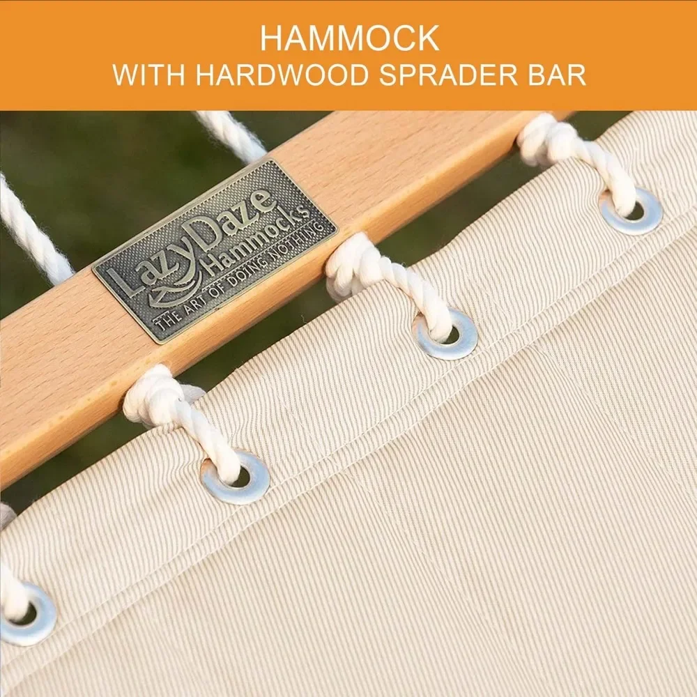 12 FT Double Quilted Fabric Hammock and 13 FT Wooden Arc Stand,Removable Pillow,2 Person Hammock for Outdoor Patio Poolside 5