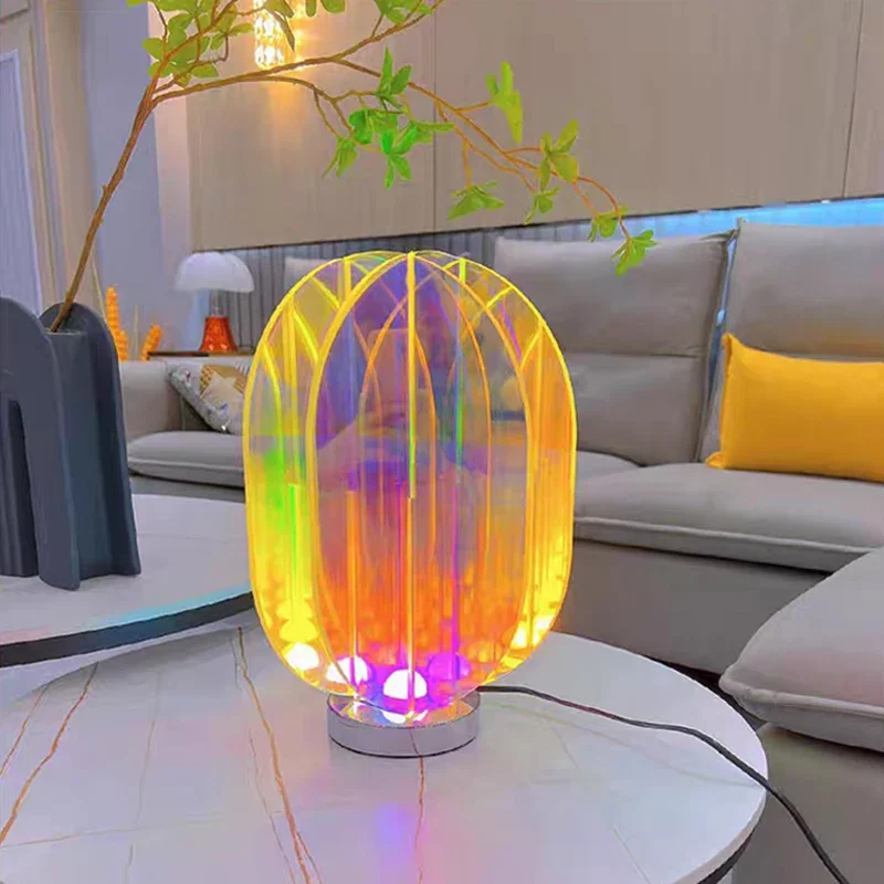 아크릴 LED 밝은 색상 USB 장식 테이블 램프, 침실 룸 게임 룸 실내 야간 램프, 책상 기하학적 장식 테이블 램프 선물
