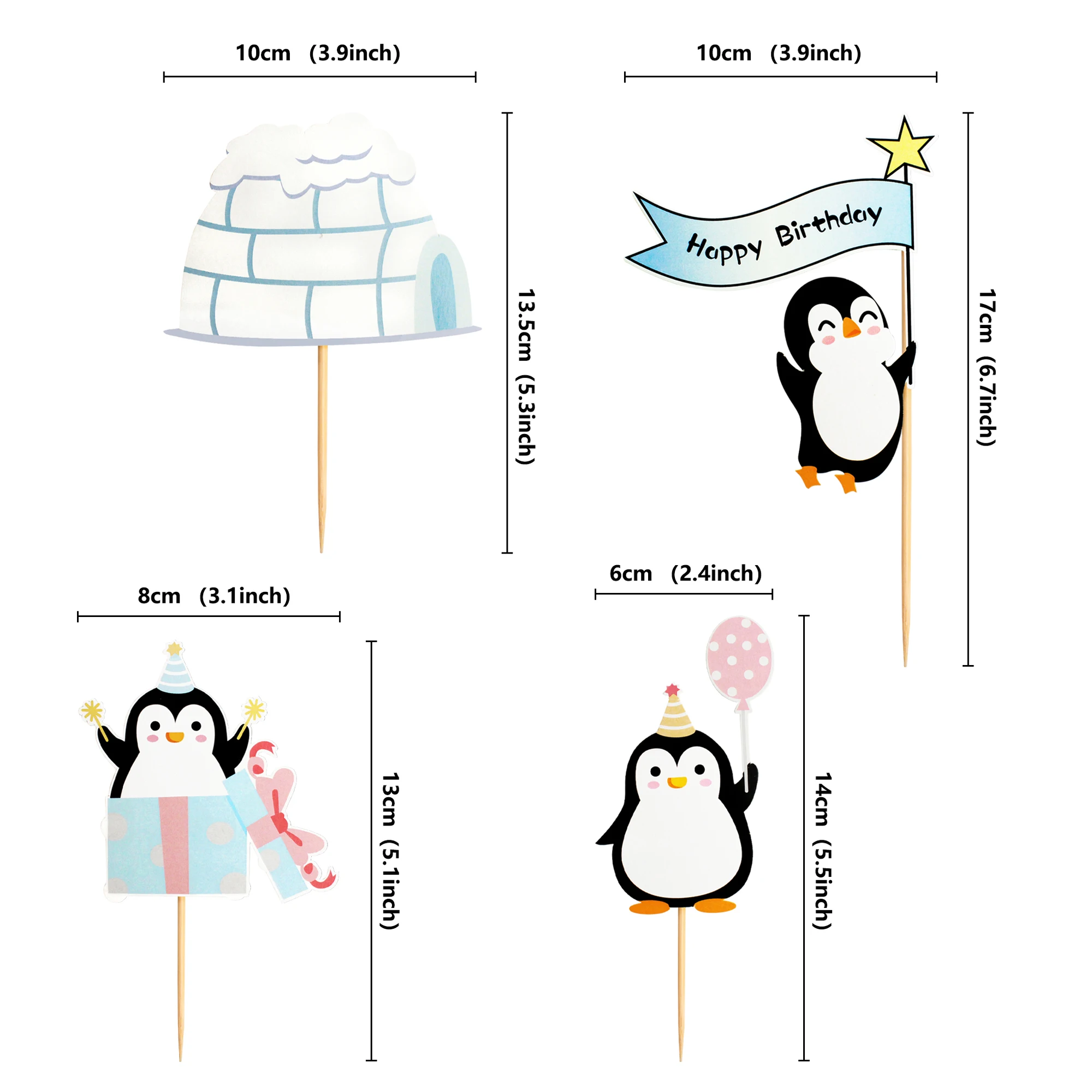 Happy Birthday Cake Topper Penguin Hat Snowflake Anniversary Cupcake Toppers Baking DIY Party Flag Baby Shower Cake Decor party decorations birthday party supplies cake topper cake decorations cake toppers