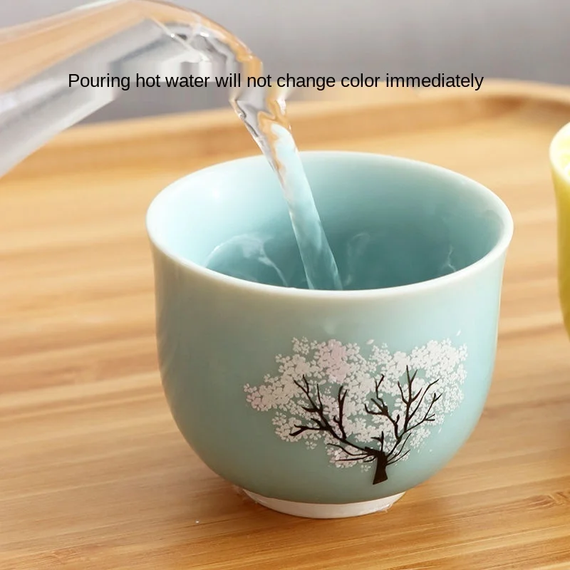 Thermochromic Cup Sakura Tea Cup Ceramic Kung Fu Tea Cupjapanese Style Kiln Master Changing Color