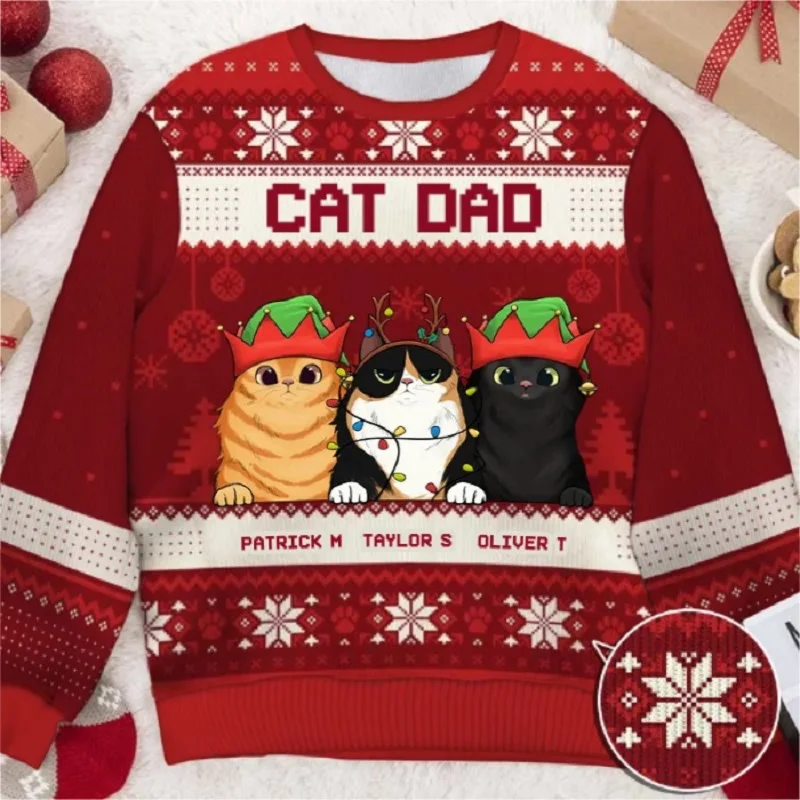 Three Cats Christmas Unisex Ugly Sweater Pullover 3D Printing Men's Knitted Apparel Plus Size Sweatshirt Casual Long Sleese