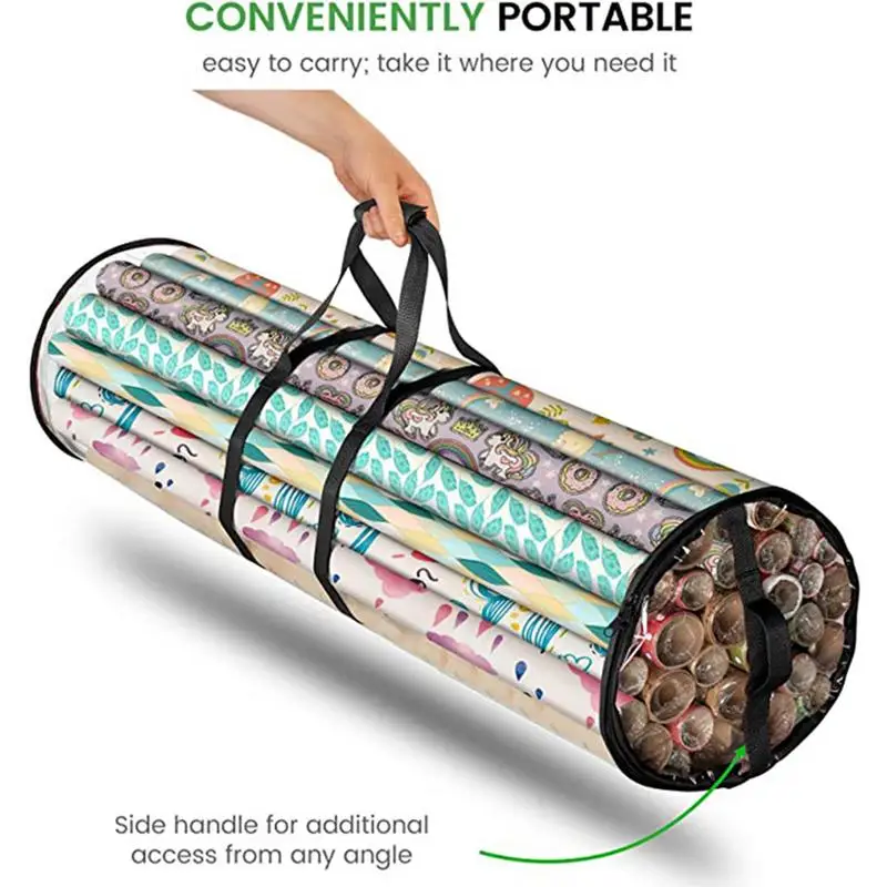 Gift Wrapping Organizer Christmas Cylinder Gift Wrap Storage Clear Bag Wrapping Paper Underbed Storage for 100cm Rolls Ribbon Bows Gift Bags