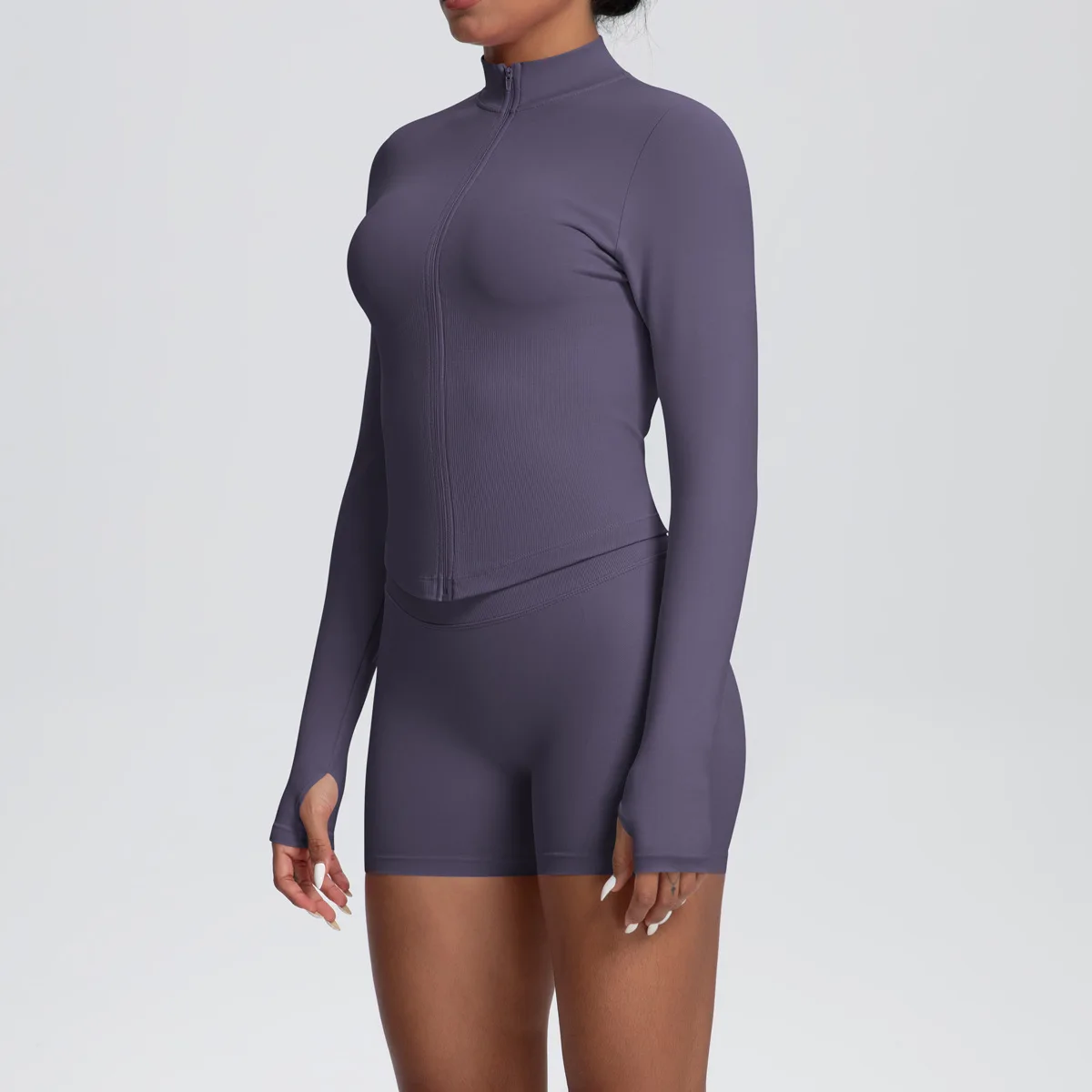 Women Gym Set - Seamless Yoga Suit With Zip Shirt & Cycling Shorts Activewear