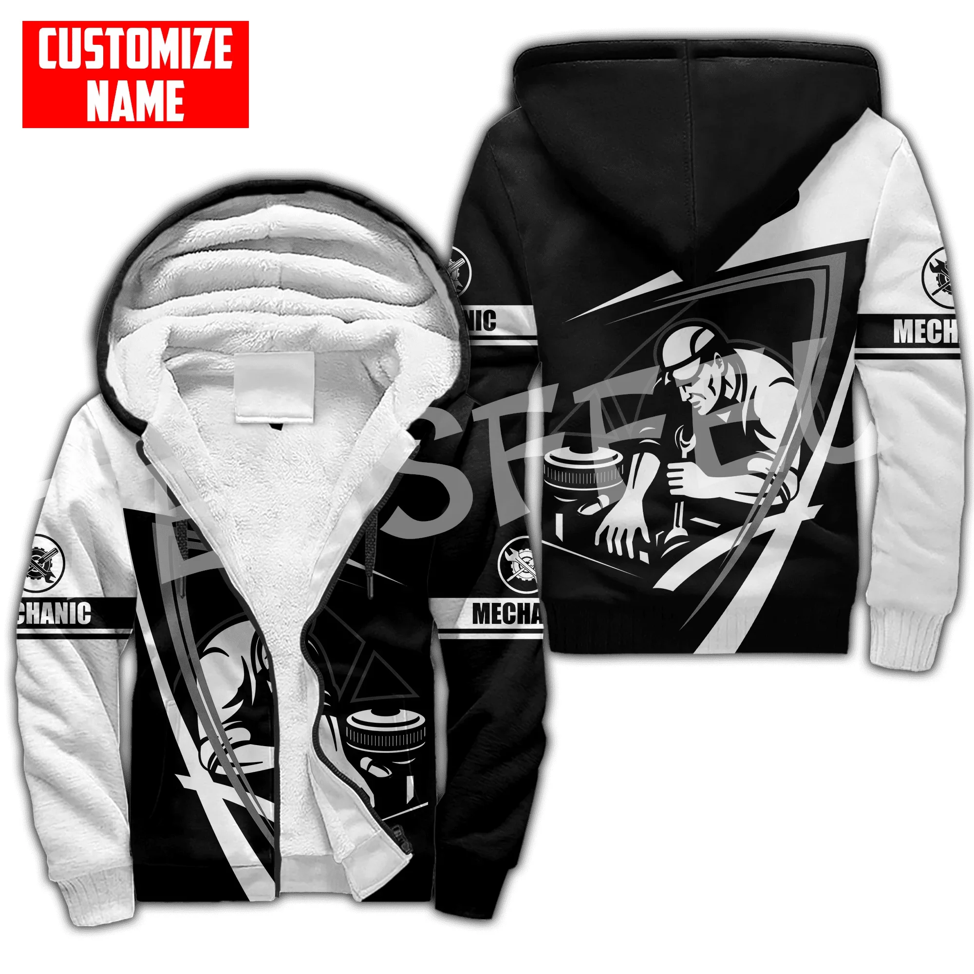 Tessffel 3DPrint Custom Name Cosplay Mechanic Worker Tattoo Harajuku Autumn Warm Winter Thick Overcoat Fleece Hoodies Jacket X2