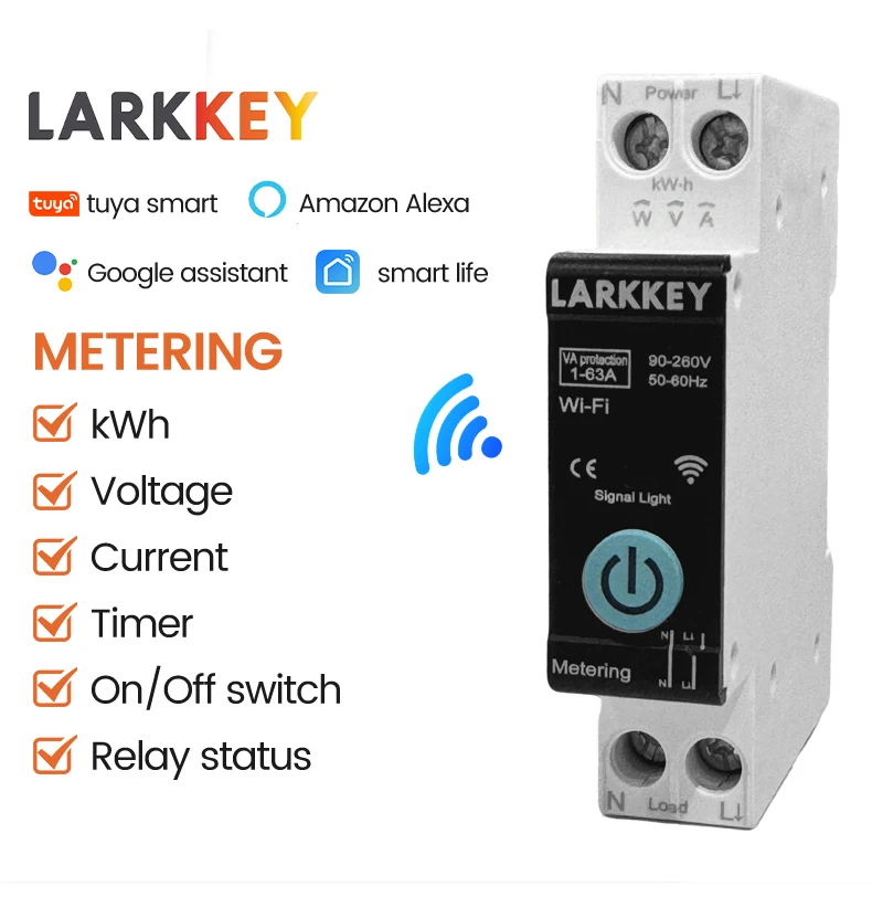 LARKKEY Programmable Wifi Breaker TUYA Smart Circuit Breaker Power Metering Over Current Under Voltage Protection DIN