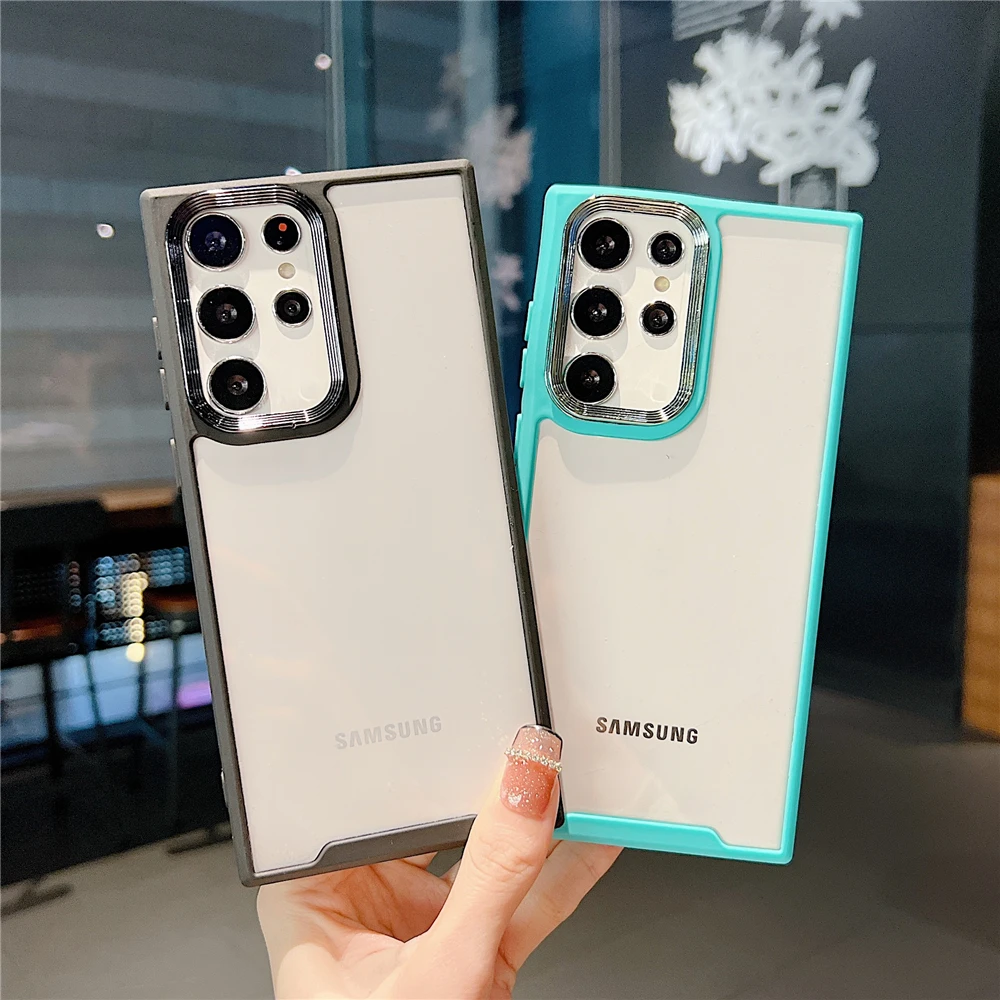 

Противоударный металлический защитный чехол для камеры Samsung Galaxy S22 Plus Ultra S21FE A52 4G 5G A22 A12 яркая мягкая рамка Прозрачный чехол