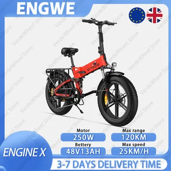 ENGWE ENGINE X Bici Elettrica 48V 13Ah, Motore 250W, Autonomia 120km e 25km/h, Pneumatici Fat da 20'', Sospensione Completa, Telaio Pieghevole