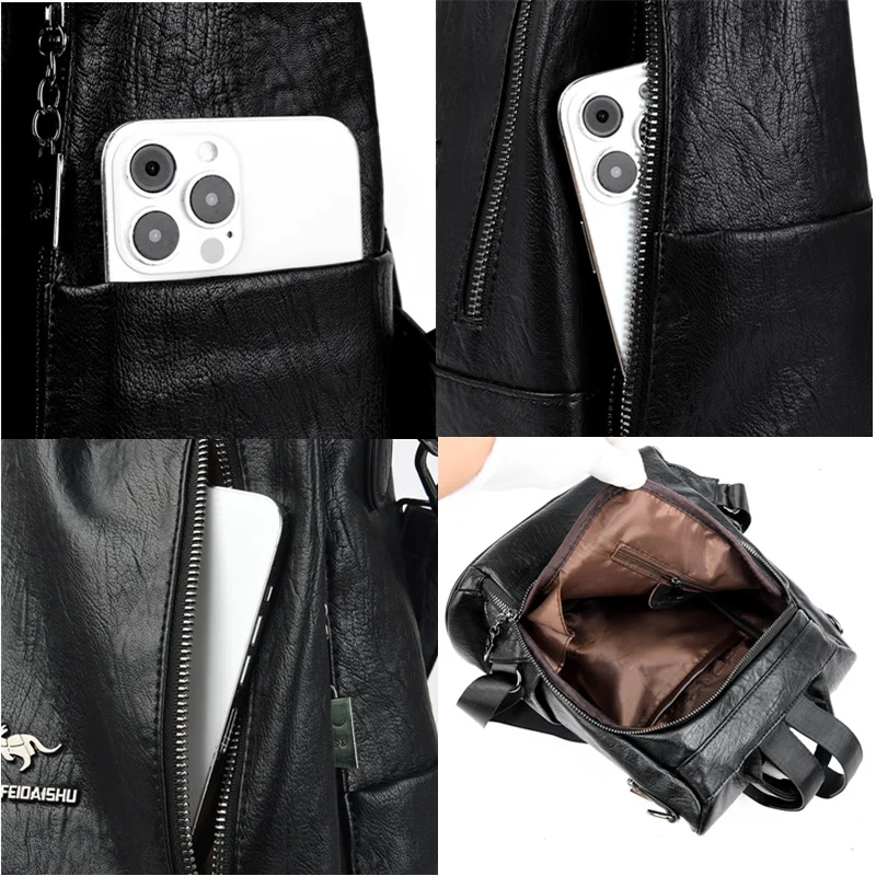 Brand Vintage Women Backpack Leather Backpacks School Bags for Teenage Girls Multifunction Shoulder Bags Ladies Travel Backpack 5