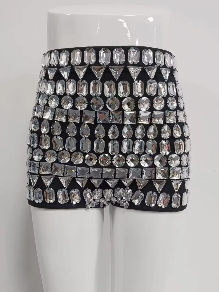 KBQ Patchwork Diamonds Temperament Shorts For Women High Waist Spliced Zipper Slimming Chic Short Pants Female Fashion Style New