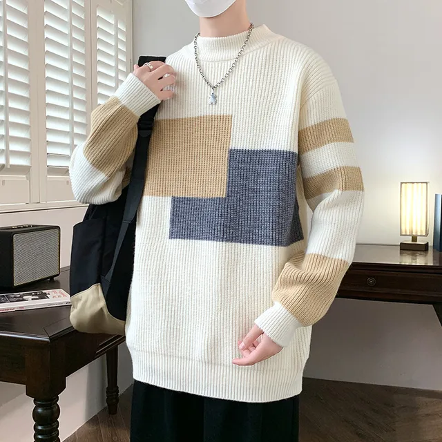 Loose patchwork pullovers with o neck