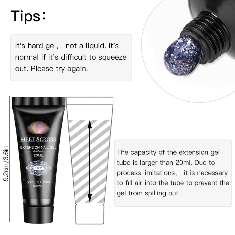 MEET ACROSS 20ml Extension Nail Gel Polish Glitter Vernis Semis Permanent UV Gel For Manicure Nail Art Prolong Construction Gel 6