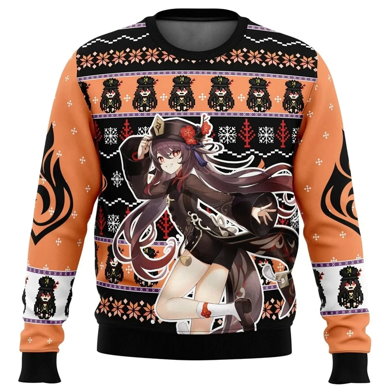 

Anime Game Genshin Impact Ugly Christmas Graphic Sweatshirts For Men Clothing Harajuku Xmas Boy Gift Pullovers Streetwear Tops