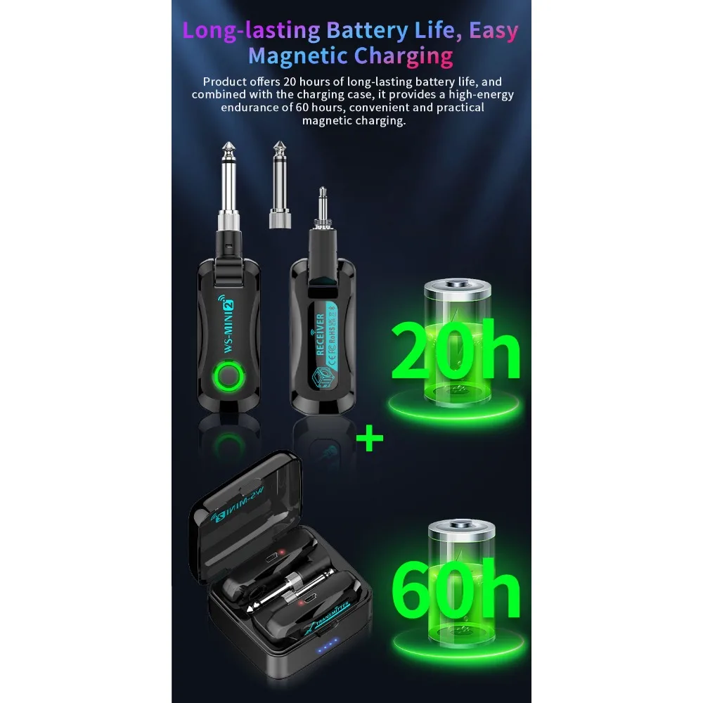 2.4GHz Mini Wireless Guitar System Rechargeable Audio Transmitter Receiver for Bass Electric Instruments