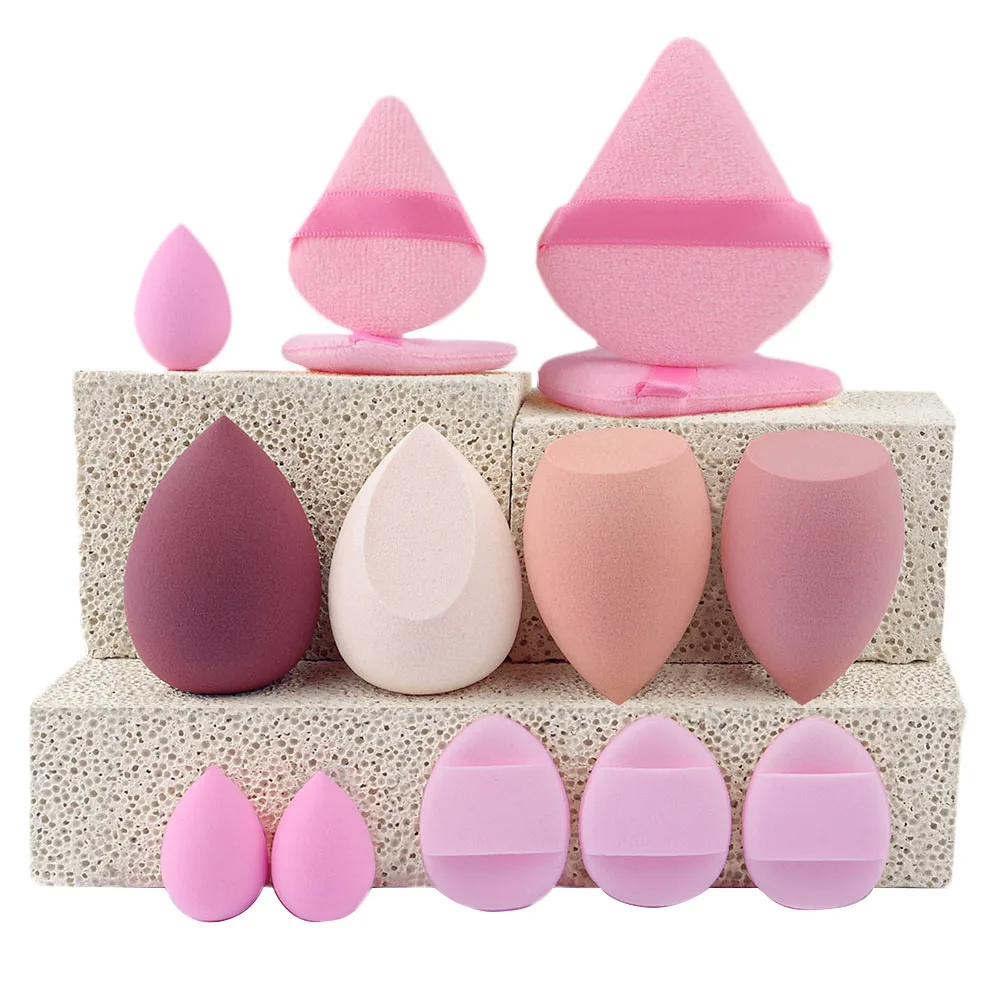 Versatile Multi-Colored Makeup Sponge Collection with Triangle and Mini Puffs