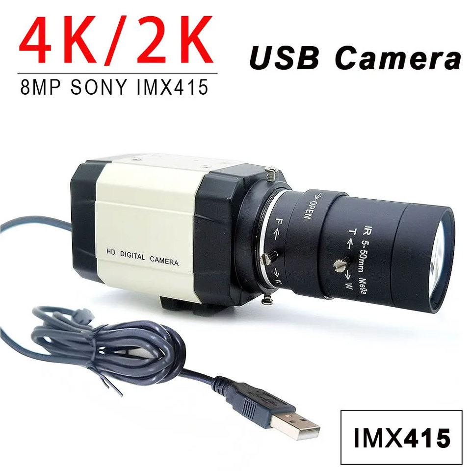 Industrial USB Camera 4K 30fps IMX415 and 2K F5283 CMOS Sensor PC Video Usb WebCam UVC OTG With CS 5-50mm Varifocal Zoom Lens