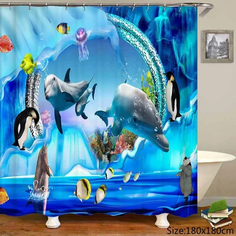 Ocean Shower Curtain Liner,Sea Theme Shower Curtain with 12 Hooks, Washable Dolphin Waterproof Shower Curtain for Bathroom Decor 6