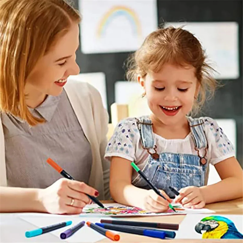 12-120 색상 펠트 팁 수채화 아트 마커 세트-듀얼 브러시 및 파인라이너 컬러 퍼링 펜, 서예 그림을위한 부드러운 잉크